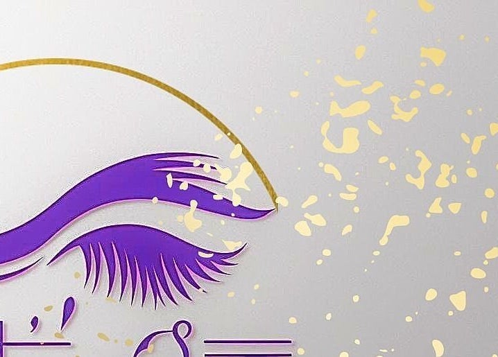 Stylized purple lash logo of Tati's Lash & Beauty at Church View, Saint John, BB with gold accents.