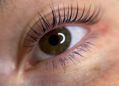 Close-up of detailed eyelashes at The Brow Secret, Stoke Gifford, England, GB, showcasing expert lash care.