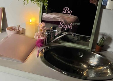 Serene vanity area at Beautybysxph in Hamilton, Scotland, GB, with elegant decor and soothing ambiance.