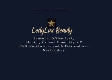 LedyLux Beauty's elegant logo and address at Fancourt Office Park, Johannesburg, Gauteng, ZA.