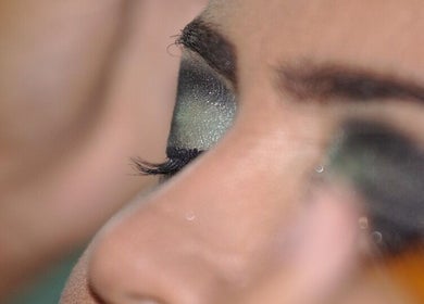 Close-up of eye makeup application at Velvet Bloom Salon & Aesthetics, Pretoria, Gauteng, ZA.