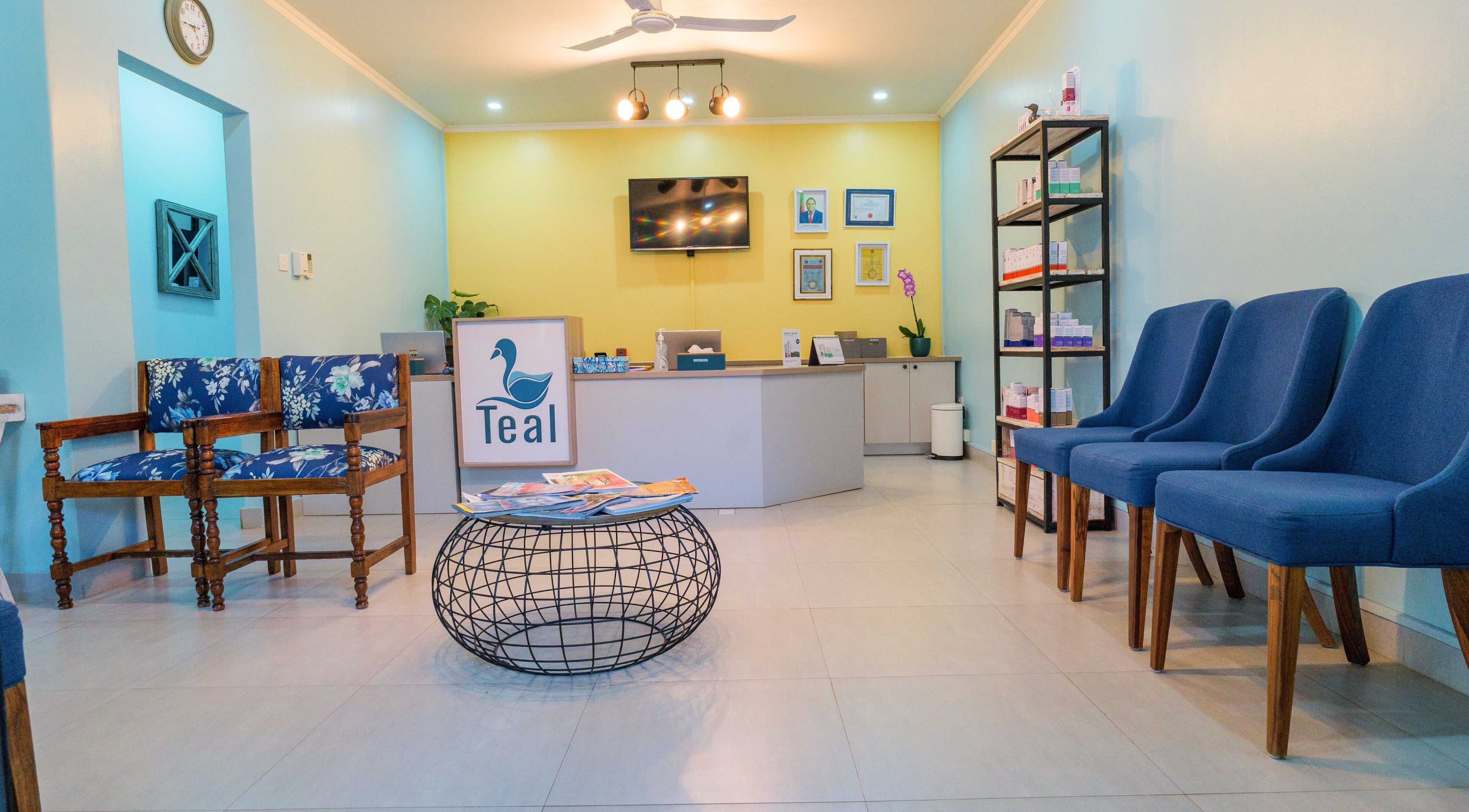 Welcoming reception at Teal Dermatology and Aesthetics Clinic, Lusaka, Lusaka Province, ZM with modern decor.