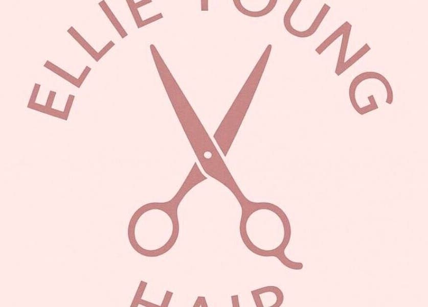 Logo of Ellieyounghair featuring scissors in Sutton, England, GB. Elegant design symbolizing premium hair services.