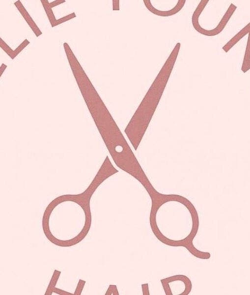 Logo of Ellieyounghair featuring scissors in Sutton, England, GB. Elegant design symbolizing premium hair services.