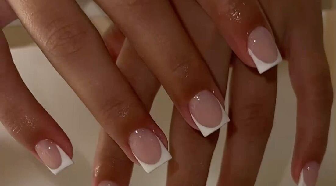 Elegant French manicure at Beauty Glamorous Nails, Kralendijk, Bonaire, BQ.