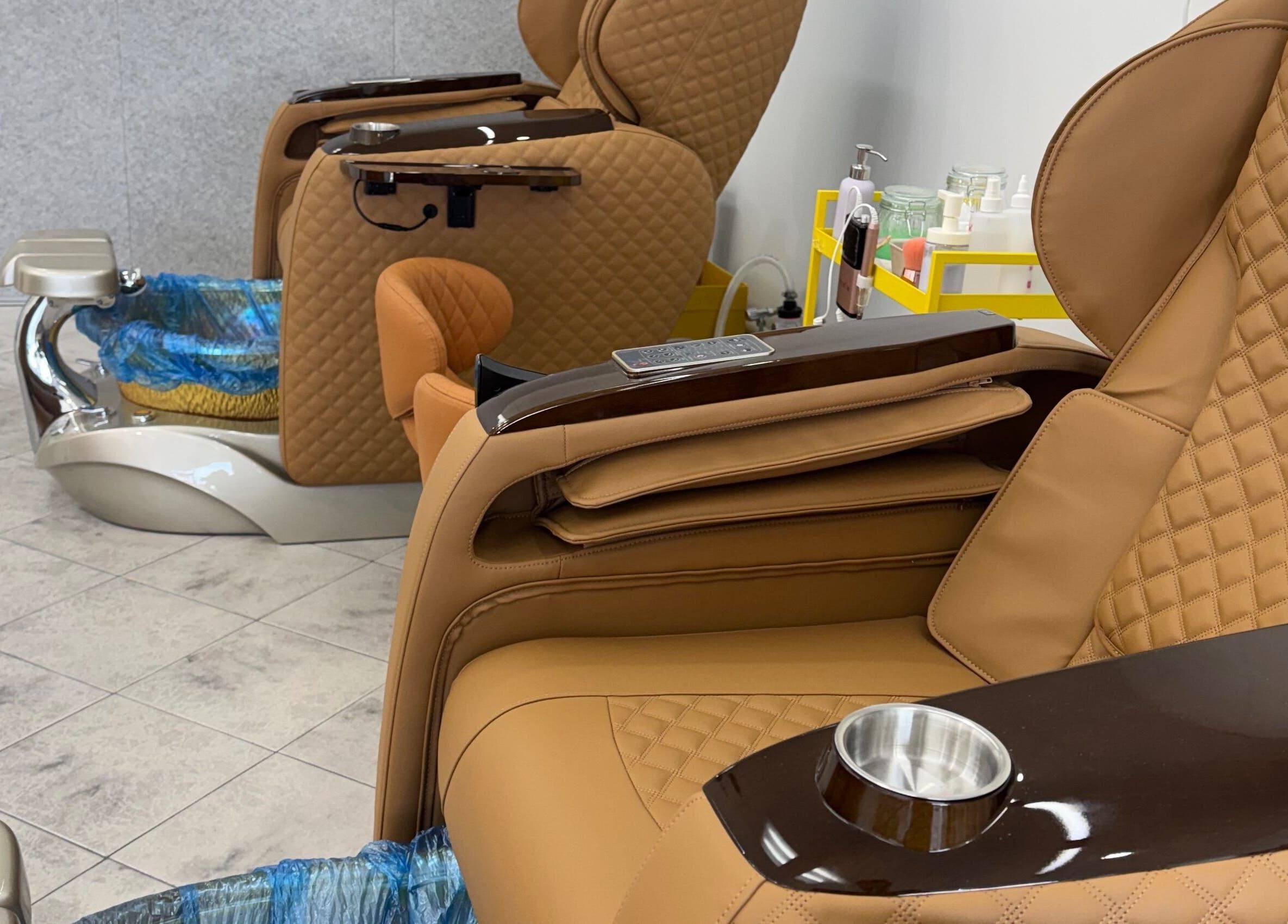 Plush pedicure chairs at Eloura Nail, Plympton, South Australia, AU offering luxurious comfort.