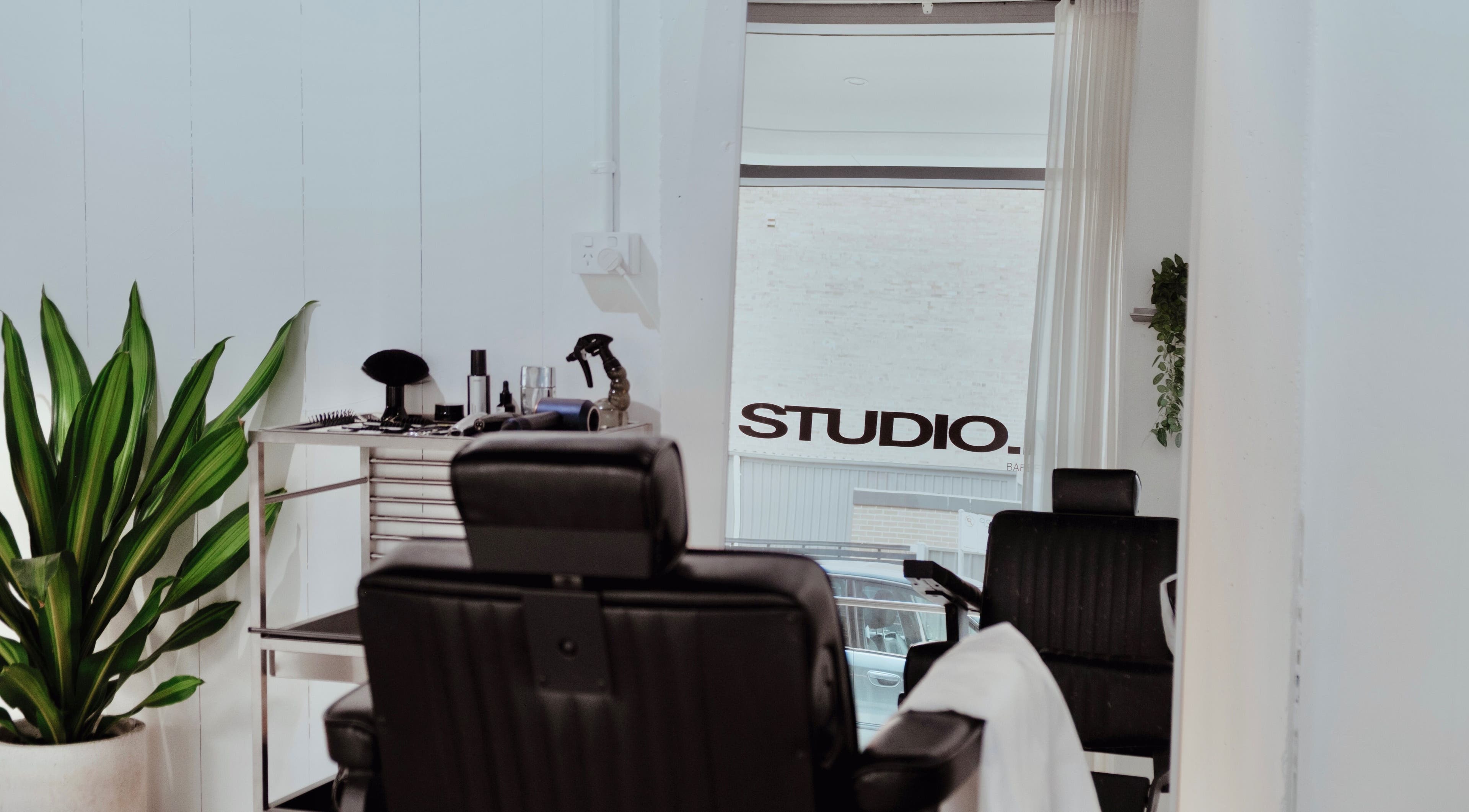 Modern salon chair and decor at Studio.M, Camperdown, New South Wales, AU.