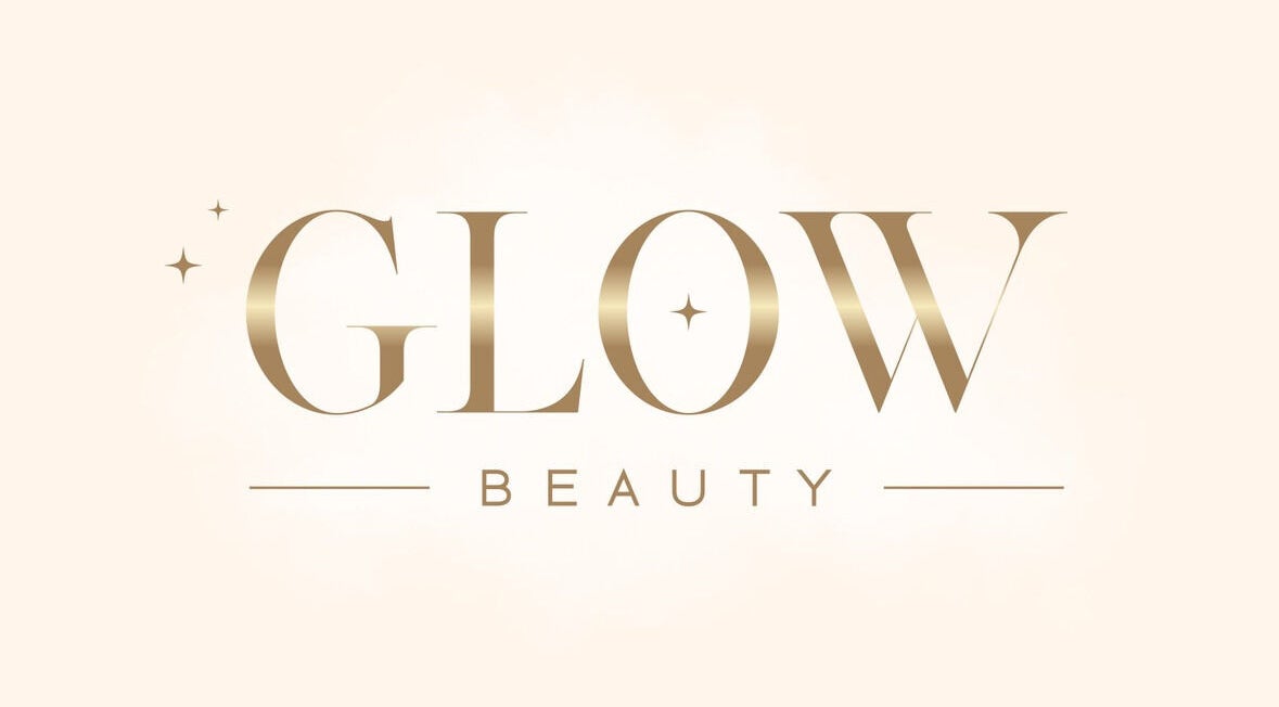 Elegant Glow beauty logo in Market Weighton, England, GB. Gold lettering on a soft background.