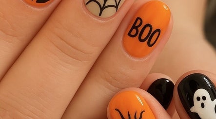 Halloween nail art with ghosts and webs at Sage Beauty Boutique in Soham, England, GB.