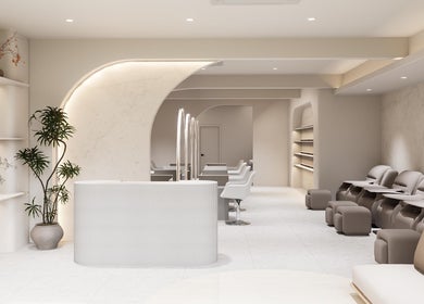 Sleek interior of LILS SALON in Cyberjaya, Selangor, MY with modern seating and neutral tones.