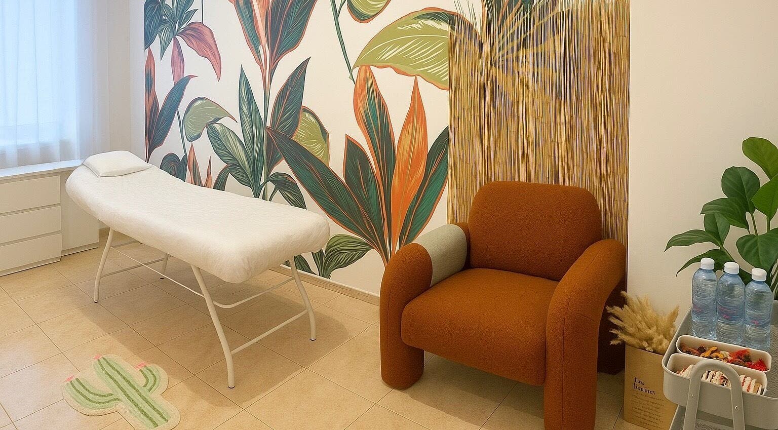 Comfortable treatment room with vibrant decor at Marge.Wax in València, Comunidad Valenciana, ES.