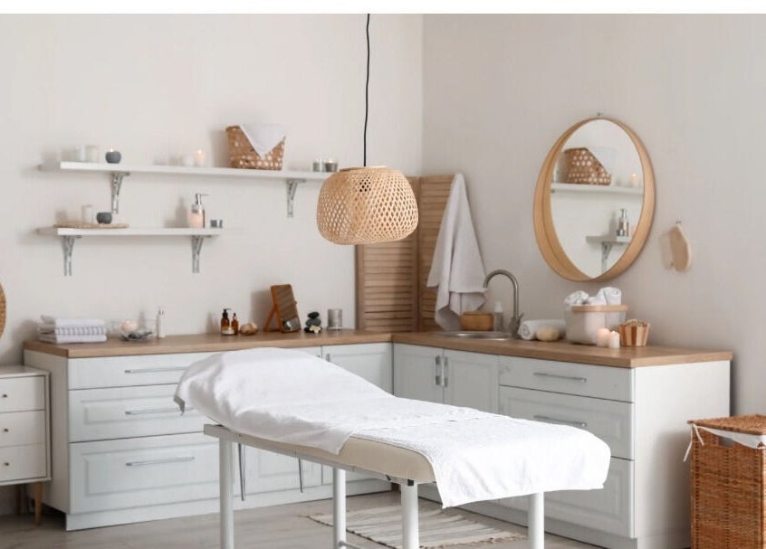 Calming beauty room at New Era Brows & Beauty in Chiswick, New South Wales, AU with elegant decor.