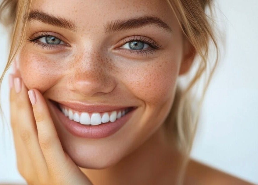 Smiling woman with fresh makeup at New Era Brows & Beauty, Chiswick, New South Wales, AU.