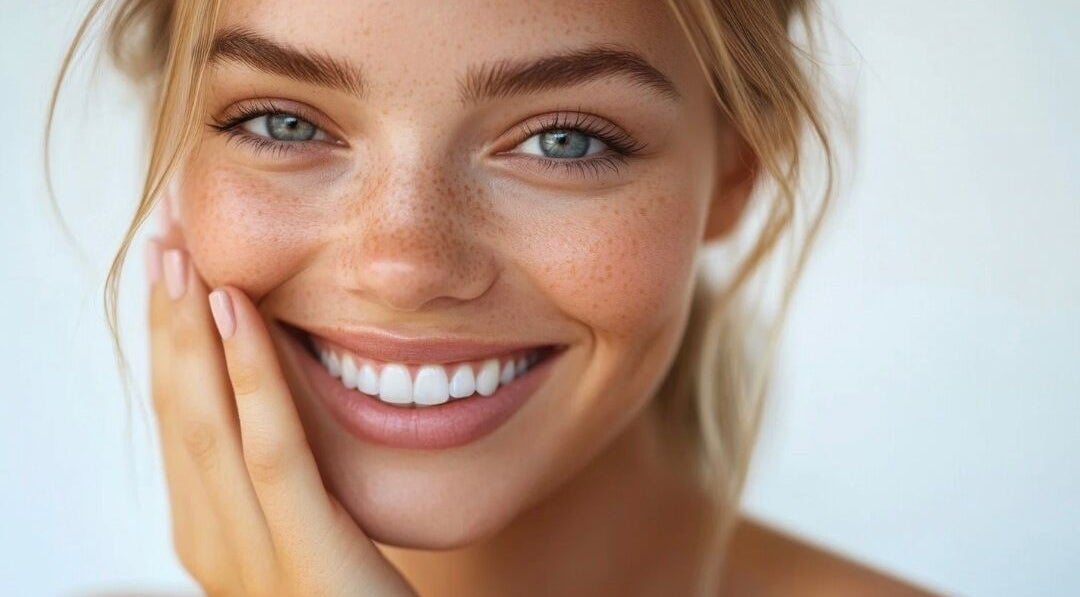 Smiling woman with fresh makeup at New Era Brows & Beauty, Chiswick, New South Wales, AU.