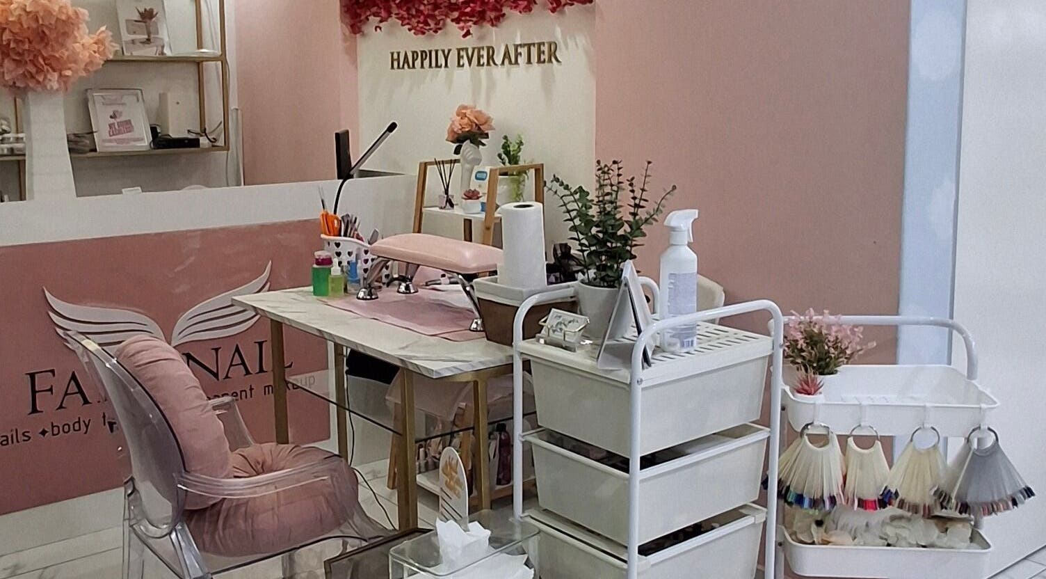 Chic manicure setup at XO' Beauty by Micaela in Johannesburg, Gauteng, ZA, showcasing tools and decor.
