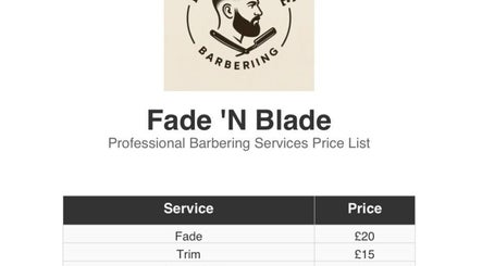 Fade n Blade price list showing services and costs in Douglas, United Kingdom, GB.