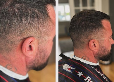 Close-up of a sleek fade haircut at Fade n Blade in Douglas, United Kingdom, GB.