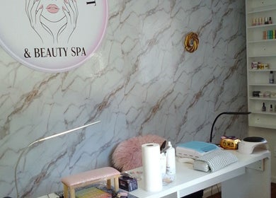 Chic manicure station at The Nail Statement & Beauty Spa, Gqeberha, Eastern Cape, ZA with marble decor.