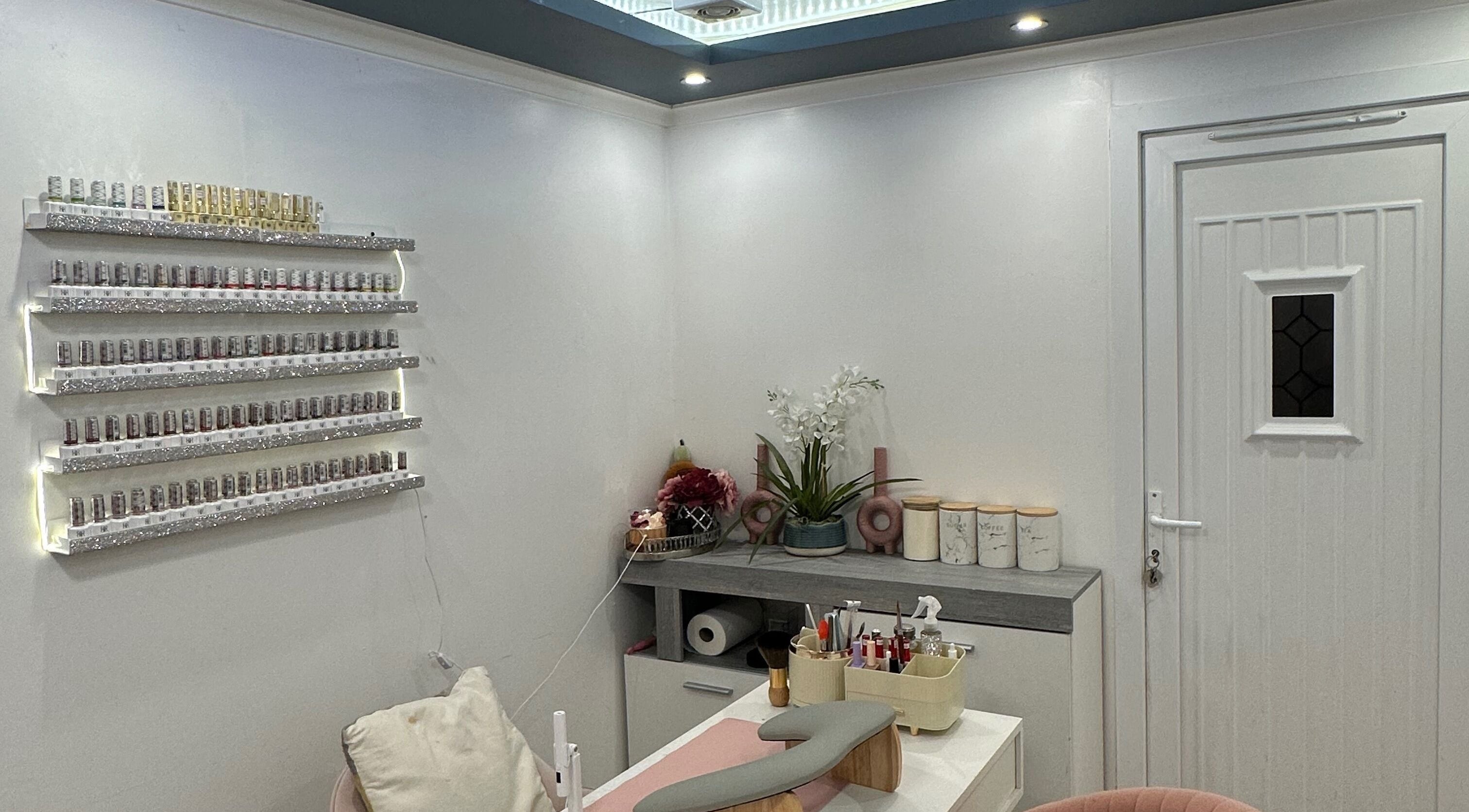 Nail studio interior at Nails by Bon Washington, Washington, England, GB, featuring elegant decor and polish display.