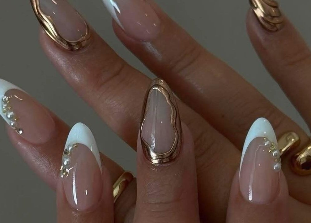 Elegant nail art with gold accents at Nails by Bon Washington, Washington, England, GB.