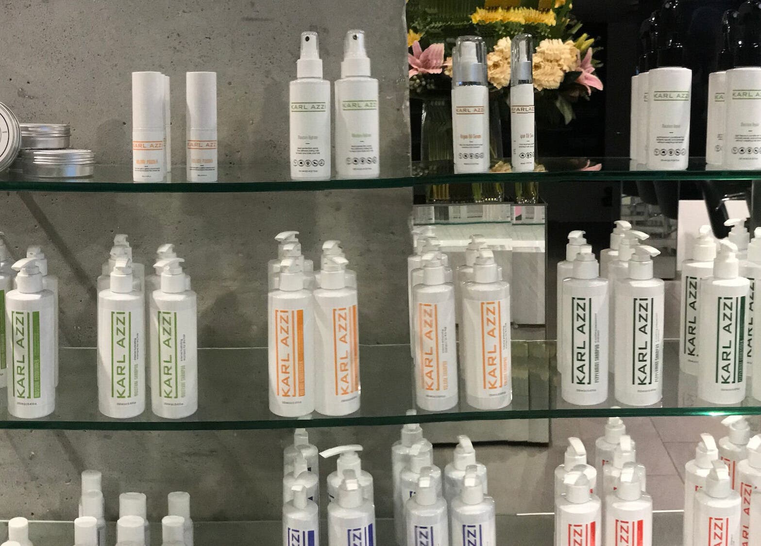 Stylish product display at KARL AZZI Hairdressers - Westfield Sydney, Sydney, New South Wales, AU.