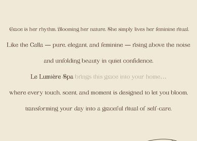 Elegant text introduction at Le Lumiere Spa in SA, highlighting tranquility and beauty.