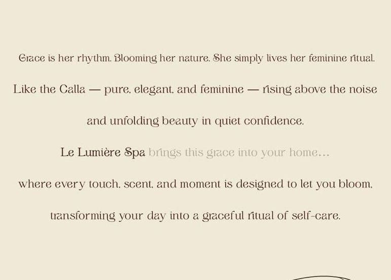 Elegant text introduction at Le Lumiere Spa in SA, highlighting tranquility and beauty.