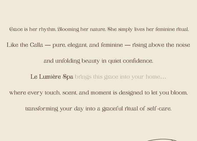 Elegant text introduction at Le Lumiere Spa in SA, highlighting tranquility and beauty.
