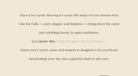 Elegant text introduction at Le Lumiere Spa in SA, highlighting tranquility and beauty.