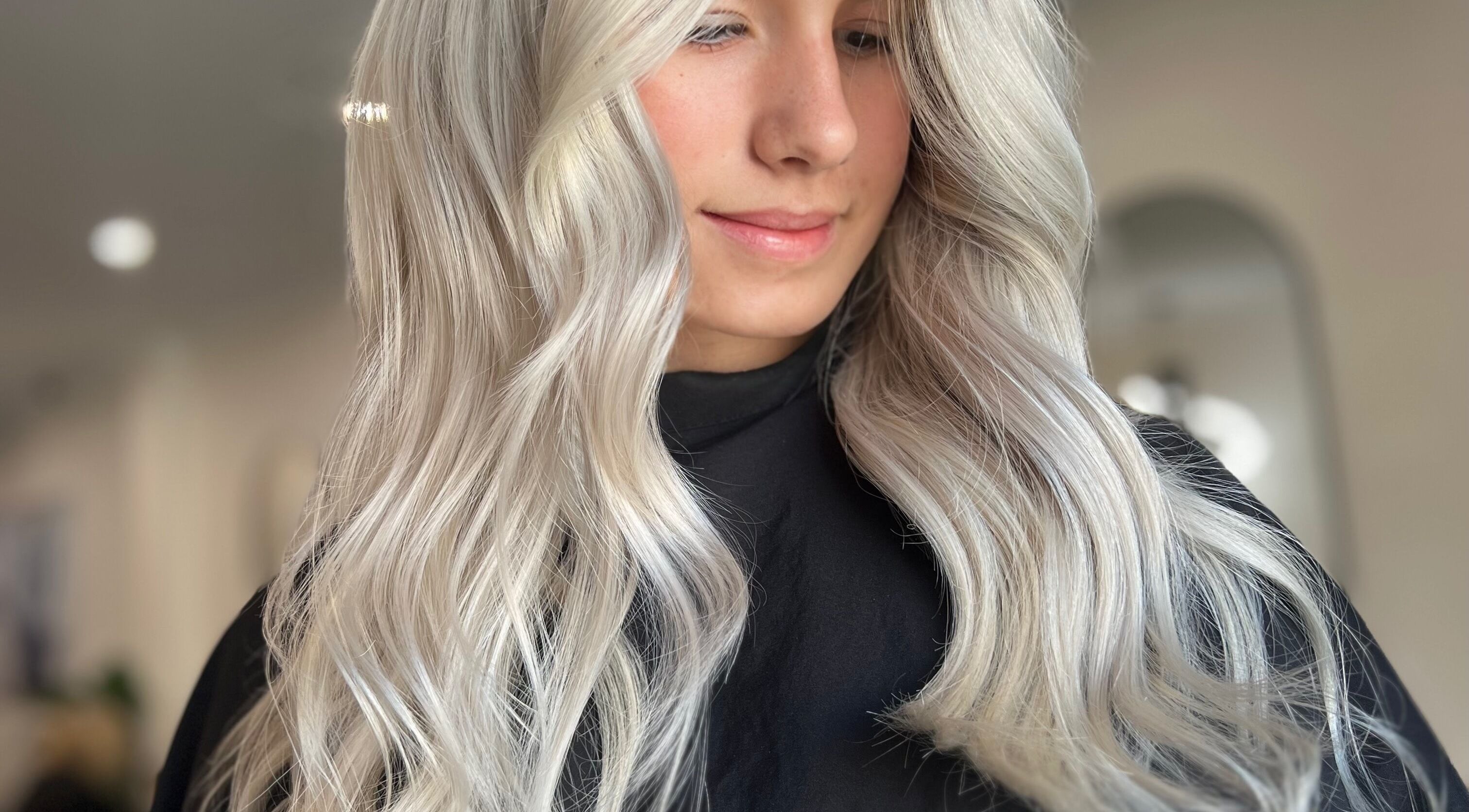 Close-up of elegant silver hair styling at Kove Suite in Innaloo, Western Australia, AU.