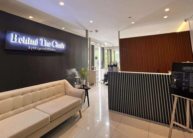Elegant reception area at Behind The Chair by Reymark Castro Salon, Quezon City, Metro Manila, PH.