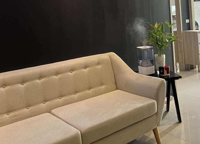 Chic waiting area at Behind The Chair by Reymark Castro Salon | Quezon City, Metro Manila, PH.