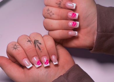Elegant nail art featuring pink designs at ClawsByCasey, Gateshead, England, GB.