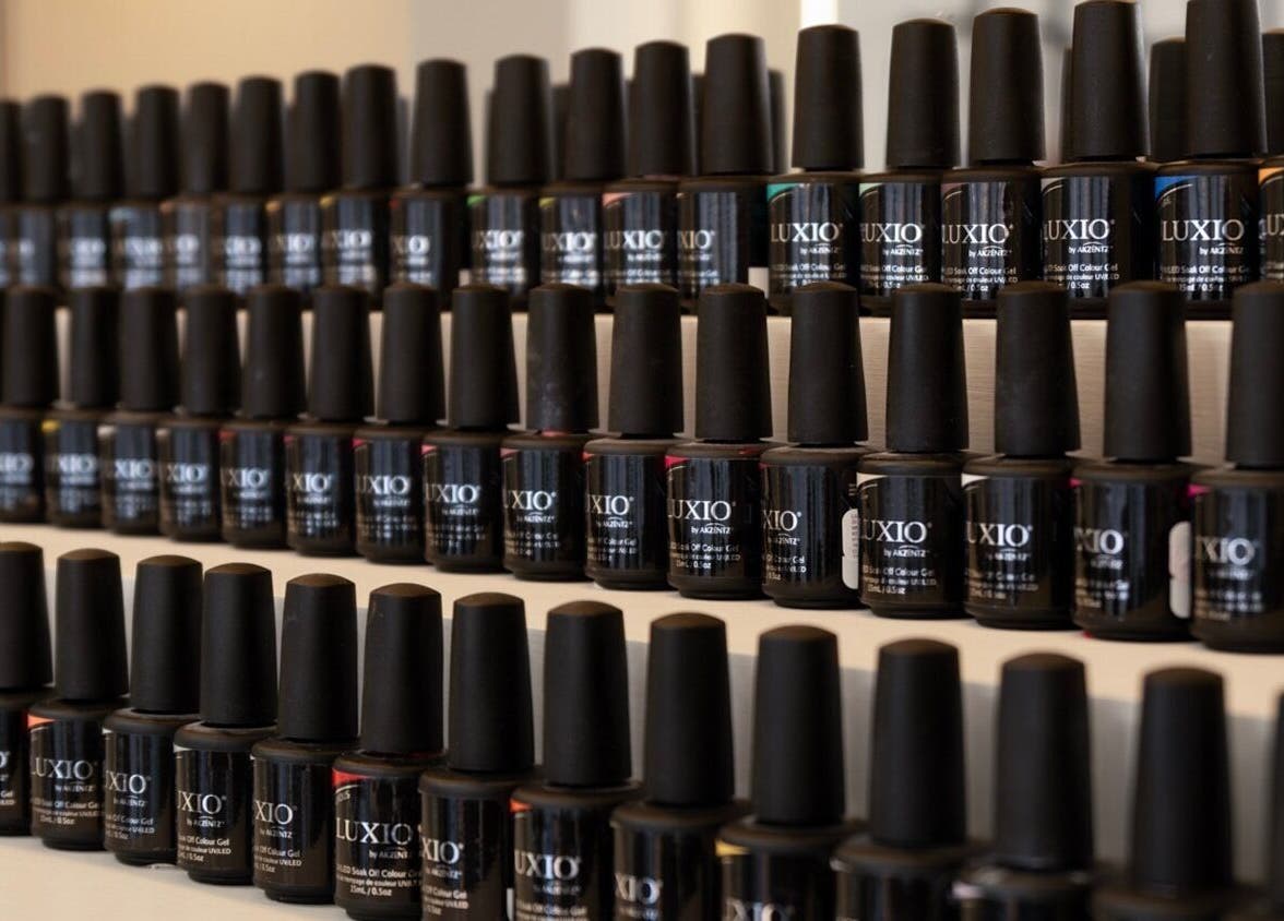 Luxio nail polish display at Sakurami London, beauty retreat in London, England, GB for premium nail care.