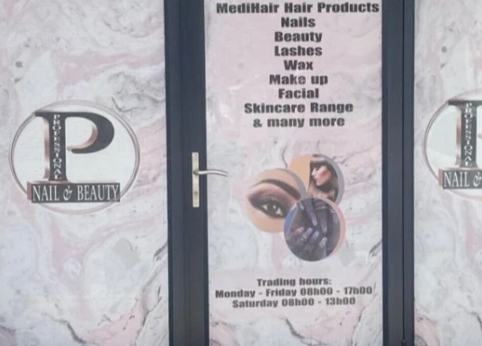 Entrance of Ef Nails in Vanderbijlpark, Gauteng, ZA showcasing nail and beauty services.