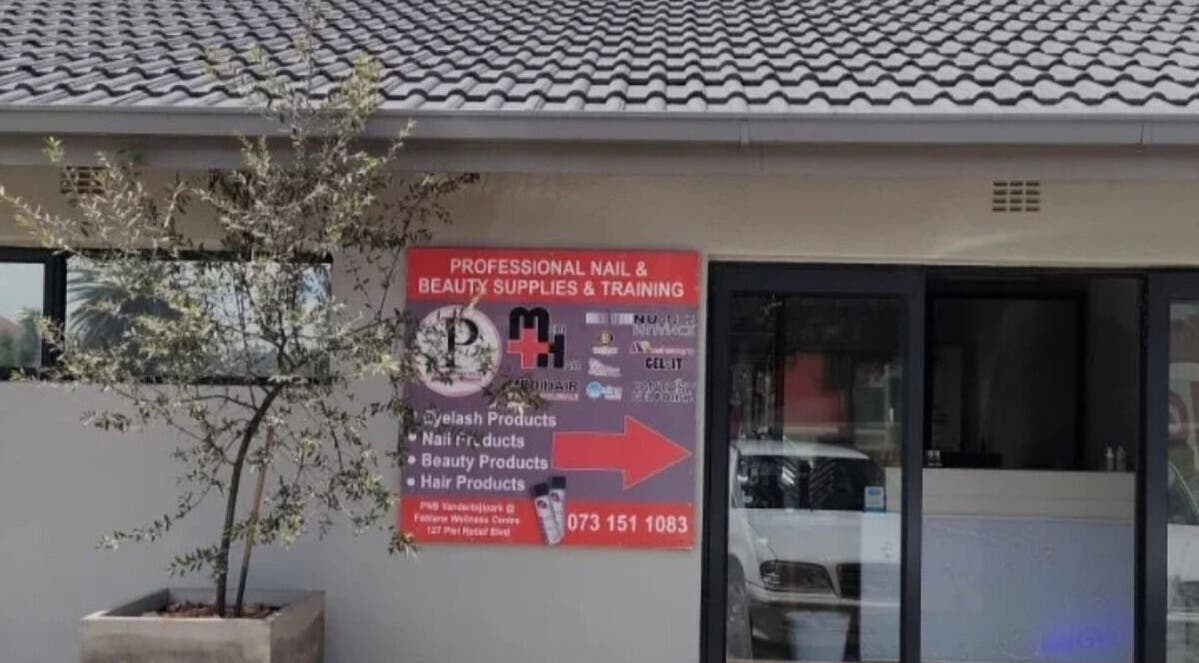 Exterior view of Ef Nails in Vanderbijlpark, Gauteng, ZA featuring professional nail and beauty supplies sign.