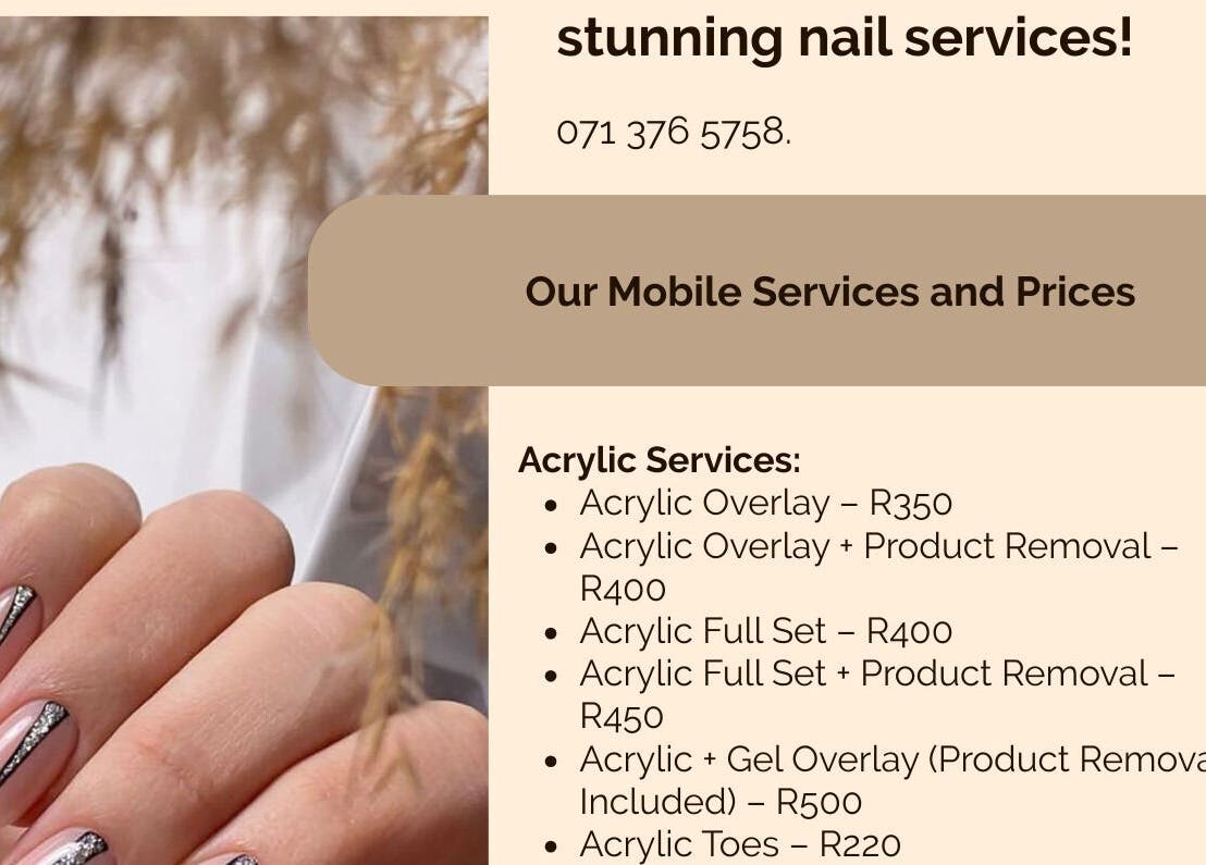 Ef Nails offers stunning acrylic nail services in Vanderbijlpark, Gauteng, ZA with competitive pricing.