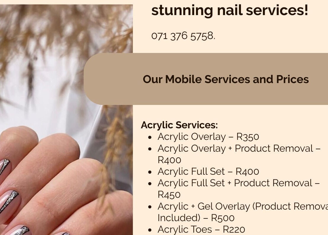 Ef Nails offers stunning acrylic nail services in Vanderbijlpark, Gauteng, ZA with competitive pricing.