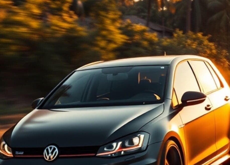 Belle voiture sur route près de Clean Dc, Cayenne, Guyane Française, FR au coucher du soleil.