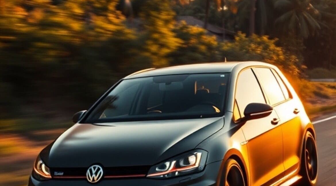 Belle voiture sur route près de Clean Dc, Cayenne, Guyane Française, FR au coucher du soleil.