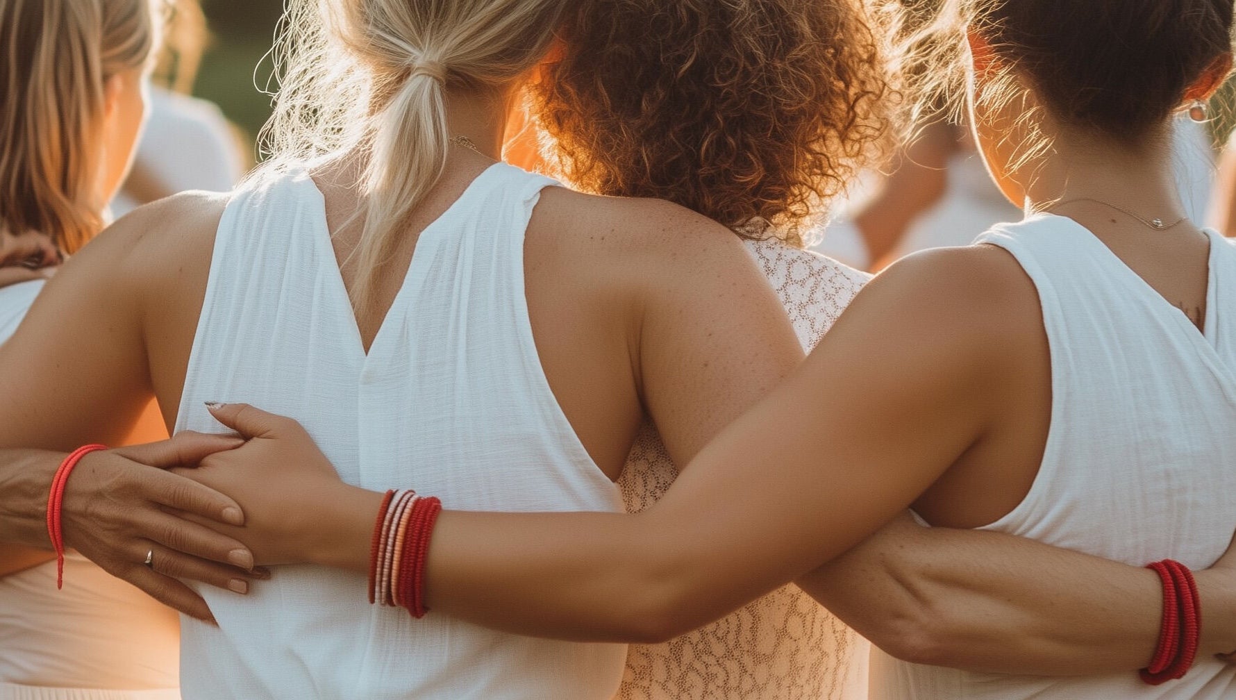 A tranquil group embrace at Avalon Hair Rituals in Glastonbury, England, GB fostering connection and serenity.