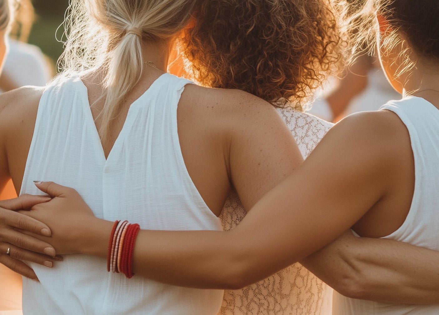 A tranquil group embrace at Avalon Hair Rituals in Glastonbury, England, GB fostering connection and serenity.