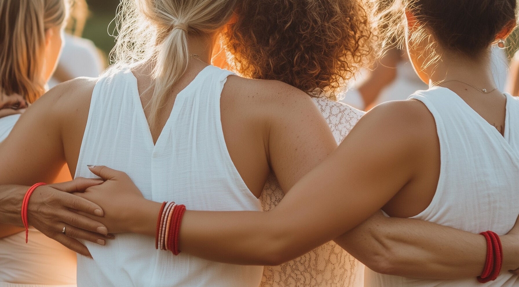 A tranquil group embrace at Avalon Hair Rituals in Glastonbury, England, GB fostering connection and serenity.