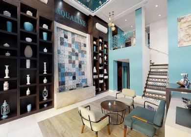 Elegant interior of Aqualine Wellness Center in Marrakesh, showcasing modern decor and relaxing ambiance.