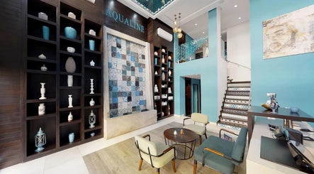 Elegant interior of Aqualine Wellness Center in Marrakesh, showcasing modern decor and relaxing ambiance.