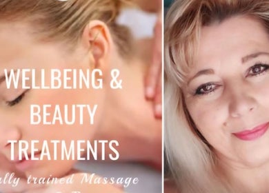 Relaxing massage and smiling professional at Mary Vanity, East Kilbride, Scotland, GB offering beauty treatments.