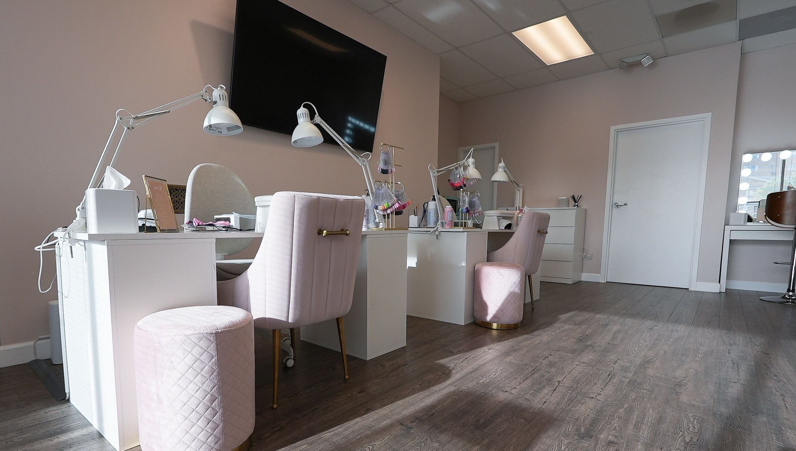 Chic and elegant beauty studio interior at Kvadrat Room, Des Plaines, Illinois, US, with stylish furnishings.