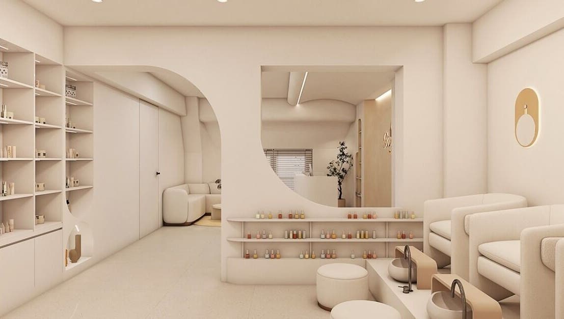 Relaxing interior of Moonie Nails spa at Woolooware, New South Wales, AU featuring modern design and cozy seating.