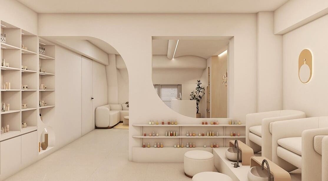 Calming Moonie Nails venue in Woolooware, New South Wales, AU with elegant seating and modern decor.