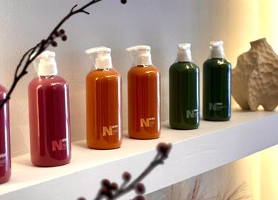Colorful hair products on display at Hairkunst Hijabis Luxe, Bandar Baru Bangi, Selangor, MY.